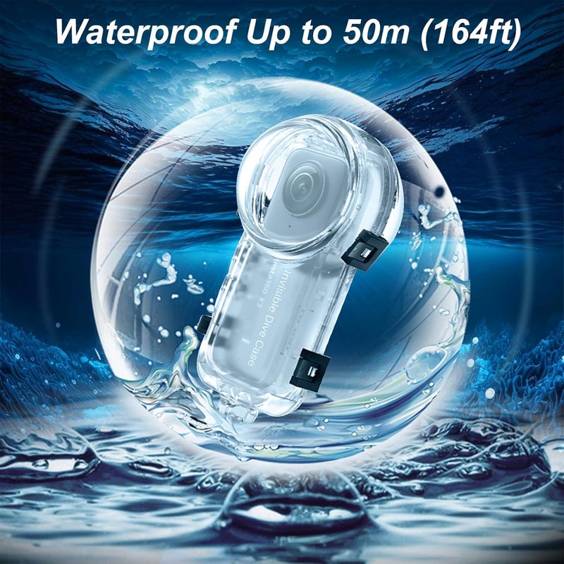 Sruim Insta 360 X3 Invisible Dive Case, Splash Prevention Housing Waterproof Up to 50m (164ft) Underwater Dive Protective Shell for Insta360 X3 with Bracket Accessories - Image 2